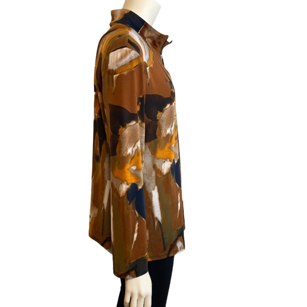 CARIBE Brown Black 1/4 Zip Long Sleeve Top 1X NWT - Picture 2 of 7